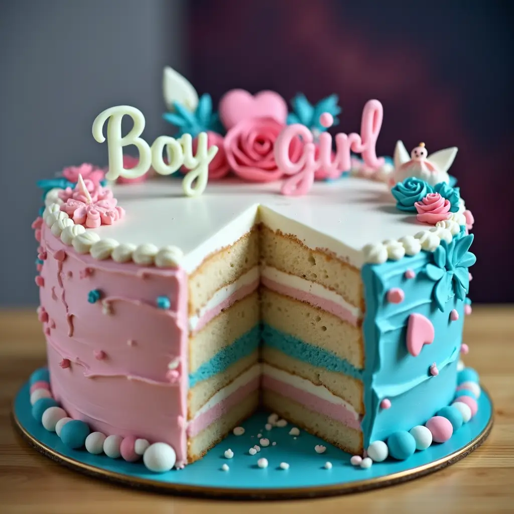 Elegant gender reveal cake with a hidden burst of pastel color