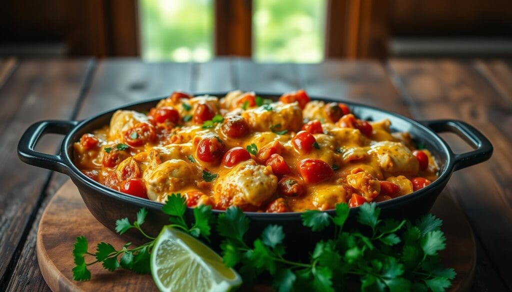 Homestyle King Ranch Chicken with a spicy, creamy topping